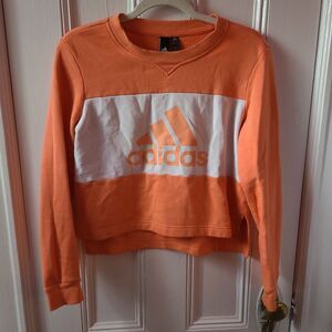 adidas Women’s S Orange/White Colorblock Logo Graphic Fleece Crew Sweatshirt